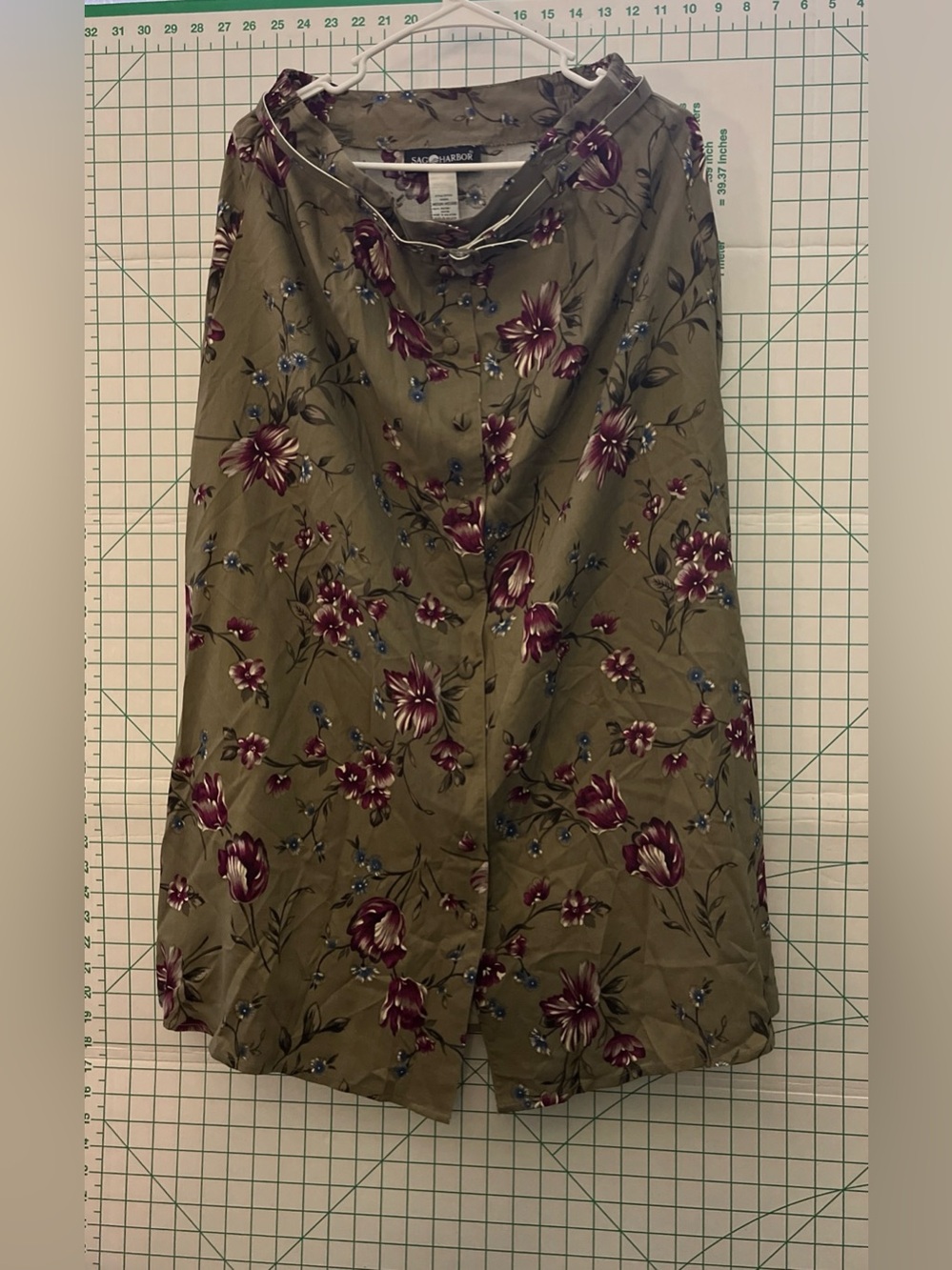 Vintage Sag Habor Olive Green Floral Front Button Skirt with Belt size Medium